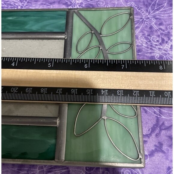 Carr Stained Glass Green Leaves Picture Frame 1990 Vintage Tabletop Boho Cottage - Picture 5 of 6